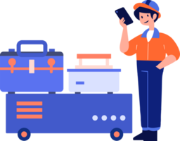 Hand Drawn Technician or engineer with toolbox in flat style png