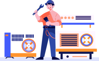 Hand Drawn Air conditioner repair technician in flat style png