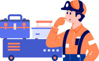 Hand Drawn Technician or engineer with toolbox in flat style png