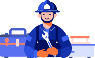 Hand Drawn Technician or engineer with toolbox in flat style png