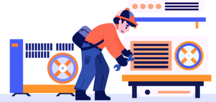 Hand Drawn Air conditioner repair technician in flat style png