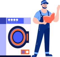 Hand Drawn washing machine repair technician in flat style png