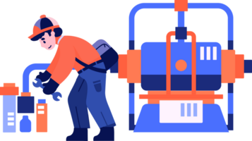 main tiré technicien ou ingénieur avec moteur dans usine dans plat style png