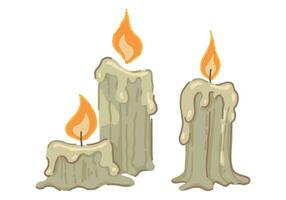 Burning candles clipart. Halloween holiday decor doodle isolated on white. Colored vector illustration in cartoon style.