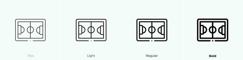 fútbol campo icono. delgado, luz, regular y negrita estilo diseño aislado en blanco antecedentes vector