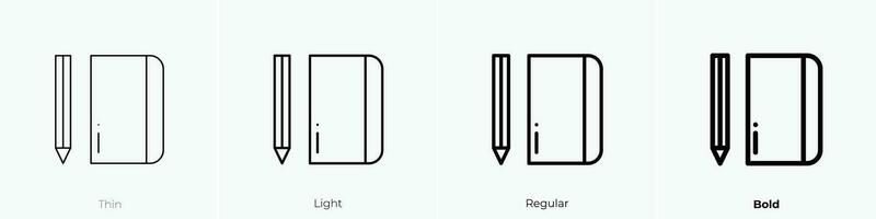 bloc de dibujo icono. delgado, luz, regular y negrita estilo diseño aislado en blanco antecedentes vector