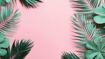 Tropic palm leaves, pink summer vibrant background. Generative AI photo