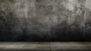 Black floor texture, empty dark room, abstract background with fog. Generative AI photo
