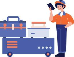 Hand Drawn Technician or engineer with toolbox in flat style vector