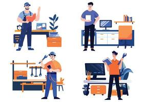 Hand Drawn Engineer or architect in office in flat style vector
