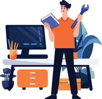 Hand Drawn Engineer or architect in office in flat style vector