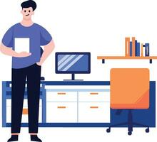 Hand Drawn Engineer or architect in office in flat style vector