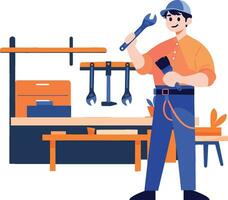 Hand Drawn Engineer or architect in office in flat style vector