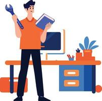 Hand Drawn Engineer or architect in office in flat style vector