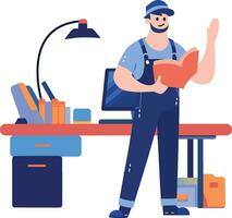 Hand Drawn Engineer or architect in office in flat style vector