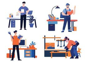 Hand Drawn Engineer or architect in office in flat style vector