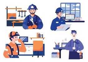 Hand Drawn Engineer or architect in office in flat style vector