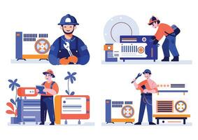 Hand Drawn Air conditioner repair technician in flat style vector