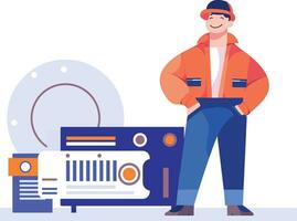 Hand Drawn Air conditioner repair technician in flat style vector