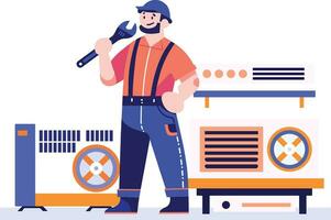 Hand Drawn Air conditioner repair technician in flat style vector