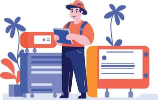 Hand Drawn Air conditioner repair technician in flat style vector