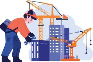 Hand Drawn Engineer or architect with building under construction in flat style vector