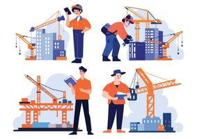 Hand Drawn Engineer or architect with building under construction in flat style vector