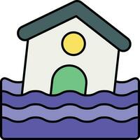 Flooded House color outline icon design vector