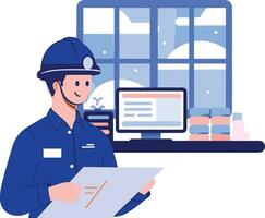 Hand Drawn Engineer or architect in office in flat style vector