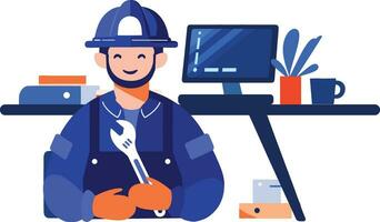 Hand Drawn Engineer or architect in office in flat style vector