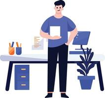 Hand Drawn Engineer or architect in office in flat style vector