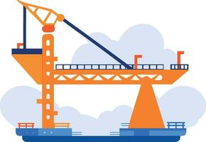 Hand Drawn Bridge with crane under construction in flat style vector