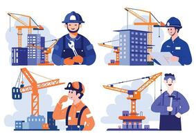 Hand Drawn Engineer or architect with building under construction in flat style vector