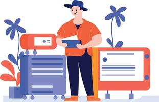 Hand Drawn Air conditioner repair technician in flat style vector