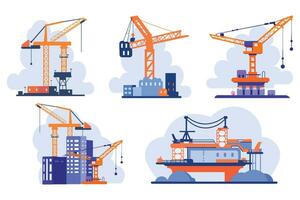 Hand Drawn Building with crane under construction in flat style vector