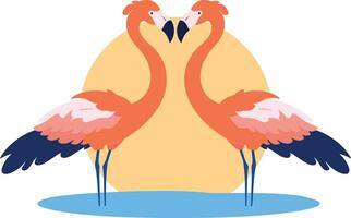 Hand Drawn Flamingos in summer concept in flat style vector