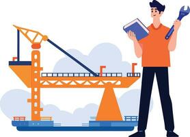 Hand Drawn Engineer or architect with building under construction in flat style vector