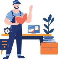 Hand Drawn Engineer or architect in office in flat style vector