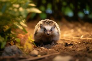 Hedgehogs in nature wide life animals AI Generated. photo