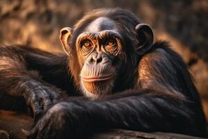 Chimpanzees in nature wide life animals. AI Generated. photo