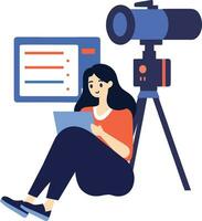 Hand Drawn female reporter character in flat style vector