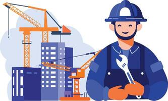 Hand Drawn Engineer or architect with building under construction in flat style vector