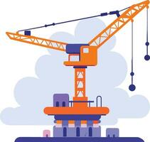 Hand Drawn Building with crane under construction in flat style vector