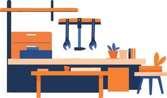 Hand Drawn Table for working in the workshop in flat style vector