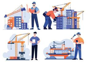 Hand Drawn Engineer or architect with building under construction in flat style vector