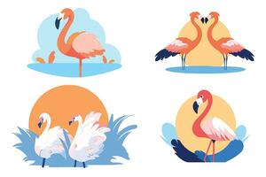 Hand Drawn Flamingos in summer concept in flat style vector