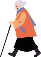 Hand Drawn Elderly characters walk with canes in flat style vector