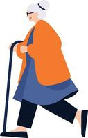 Hand Drawn Elderly characters walk with canes in flat style vector