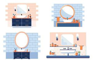 Hand Drawn Sinks and mirrors in the bathroom in flat style vector