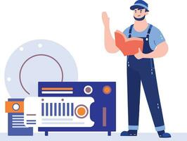 Hand Drawn Air conditioner repair technician in flat style vector